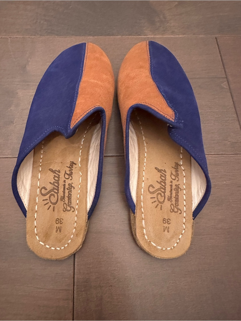 Sabah Two-Tone Navy Blue and Brown Leather Mules - Picture 3 of 3